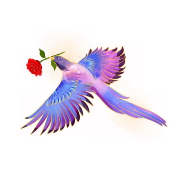 绚丽的喜鹊叼着红色玫瑰花506272png图片素材