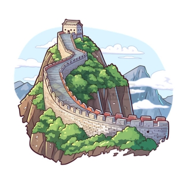 山顶的长城手绘插画5272161矢量图片免抠素材