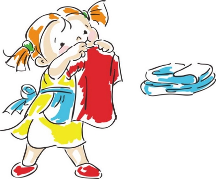正在叠衣服做家务活的卡通小孩儿童涂鸦绘画6860695png免抠图片素材