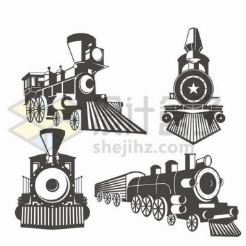 4款复古蒸汽火车头图案png图片免抠矢量素材