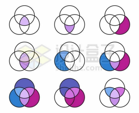 9款蓝色紫色红色维恩图信息集合PPT元素9928592矢量图片免抠素材