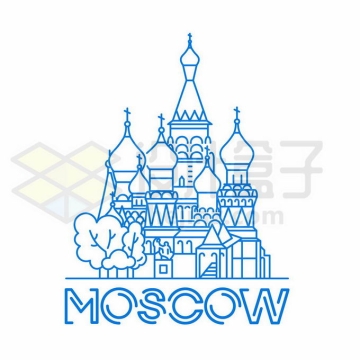 蓝色线条俄罗斯克里姆林宫莫斯科旅游图案6337356矢量图片免抠素材