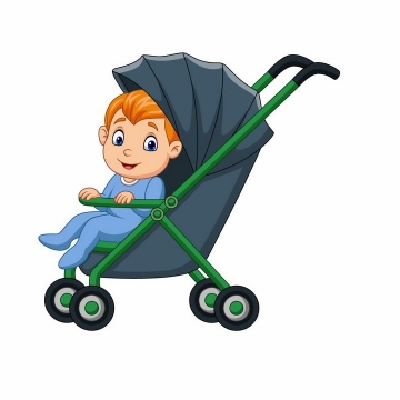 坐在婴儿车中的卡通小宝宝png图片免抠素材