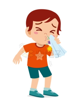 过敏性鼻炎感冒导致卡通男孩打喷嚏5338939EPS矢量图片免抠素材