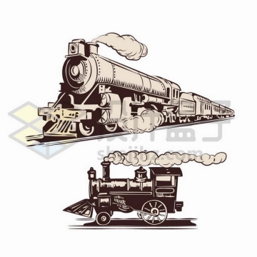 2款彩绘风格复古蒸汽火车头png图片免抠矢量素材