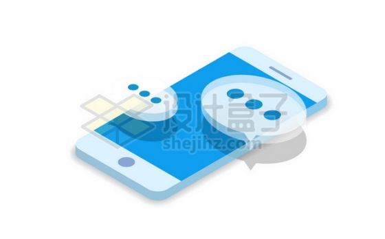 2.5D风格蓝色手机上的对话符号标志735510矢量图片免抠素材