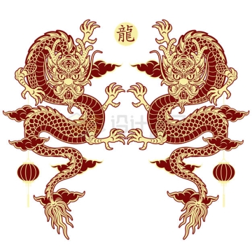 2条金红色的巨龙中国龙图案1958277矢量图片免抠素材