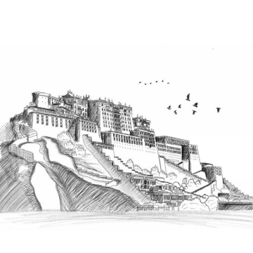 布达拉宫西藏旅游铅笔涂鸦插画6303134免抠图片素材