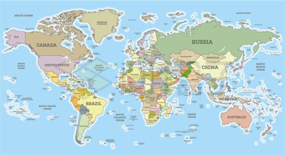 一款世界地图各个国家和地区位置名称8304536矢量图片免抠素材下载