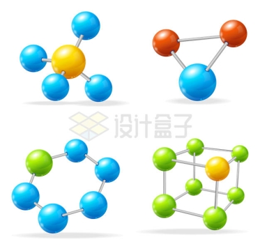 4款彩色3D小球组成的分子结构示意图2334658矢量图片免抠素材