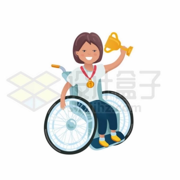 卡通残疾人运动会冠军坐在轮椅上拿着奖杯8399061矢量图片免抠素材