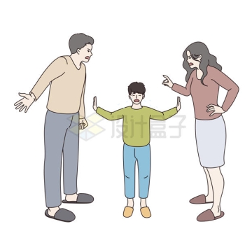 卡通爸爸妈妈正在吵架孩子夹在中间制止家庭教育插画6631681矢量图片免抠素材