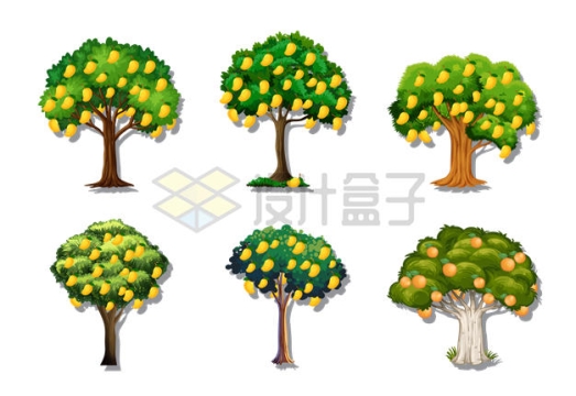 Six cartoon style mango trees, fruit trees, 9772302 vector pictures, free of cutting materials