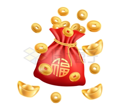 新年春节红色福袋和铜钱金元宝2872056矢量图片免抠素材