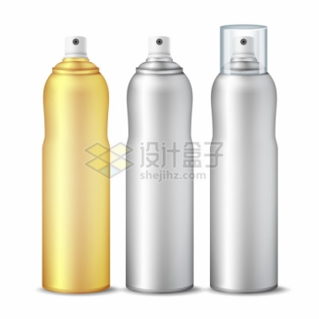 3款金色和银色的不锈钢喷雾罐子png图片素材