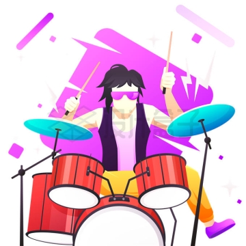 开演唱会的敲架子鼓的卡通摇滚明星音乐会插画4584790矢量图片免抠素材