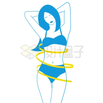 身材很好的美女腰部瘦腰减肥后用皮尺测量腰围插画6628087矢量图片免抠素材