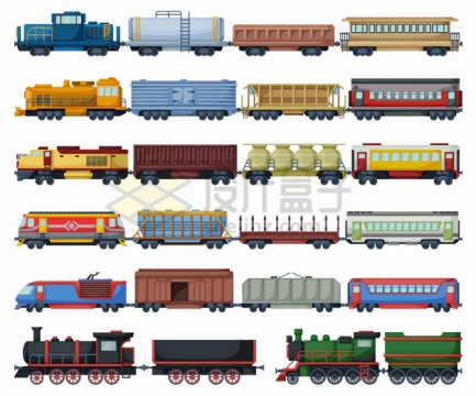 6款火车头列车货运火车侧视图png图片素材