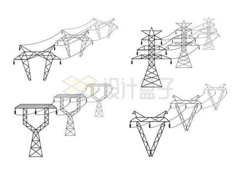 4款高压电线铁塔图案5978035矢量图片免抠素材