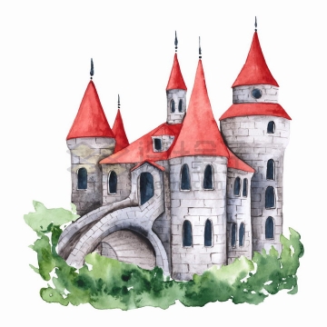 彩绘风格红顶的童话城堡png图片免抠矢量素材