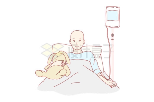 白血病化疗被剃光头的患者躺在病床上吊水插画5342310矢量图片免抠素材