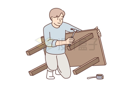 卡通男人正在自己维修安装桌子家具9294692矢量图片免抠素材