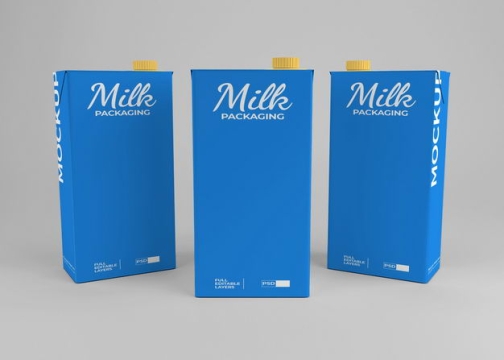 三款蓝色包装的盒装牛奶包装显示样机5357793免抠图片素材