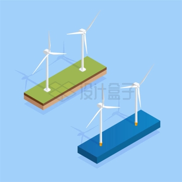 2.5D风格陆地和海上风力发电机2083067矢量图片免抠素材