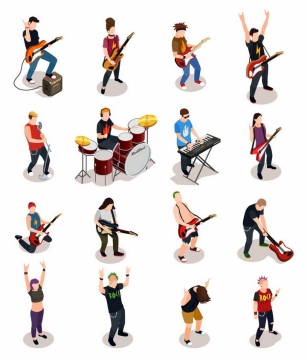 16款弹奏吉他架子鼓电子琴的音乐乐手png图片免抠矢量素材