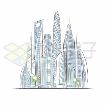 各地手绘素描风格高楼大厦城市建筑物地标建筑2726266矢量图片免抠素材