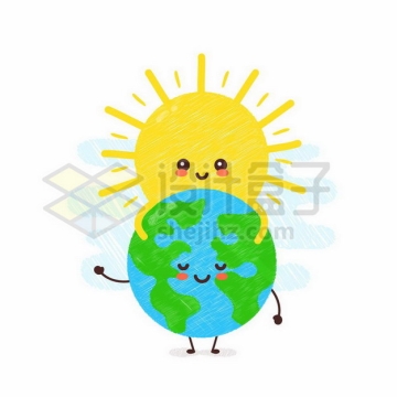 黄色的卡通太阳抱着地球手绘插画326566png矢量图片素材