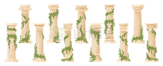 各种被藤蔓缠绕的罗马柱子9384238矢量图片免抠素材
