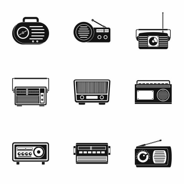 9款黑白色卡通收音机图案png图片免抠矢量素材