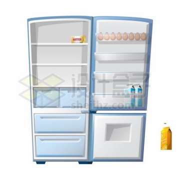 一款打开的淡蓝色卡通电冰箱家用电器3531532矢量图片免抠素材