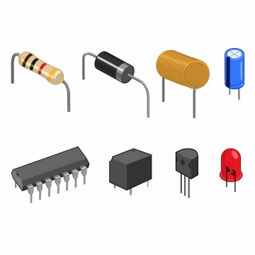 电阻器电容电感集成电路芯片电子元件二极管晶体管等工具png图片免抠矢量素材