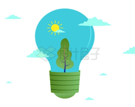 扁平化风格蓝色电灯泡中的大树象征了绿色清洁能源2024123矢量图片免抠素材