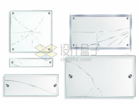 5款破裂效果的玻璃面板png图片素材