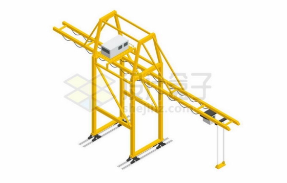 2.5D风格港口码头上的黄色集装箱装卸桥起重机吊车9791735矢量图片免抠素材