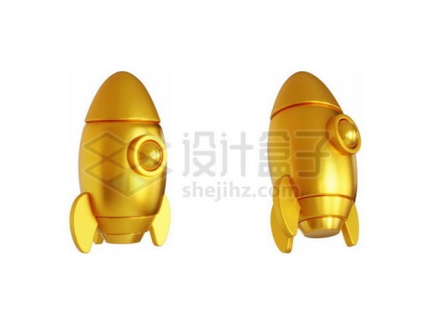 2个角度的黄金打造的卡通小火箭3D模型3110384PSD免抠图片素材