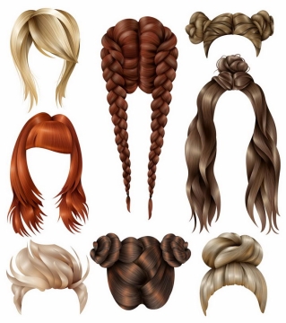 各种丸子头辫子等美女发型png图片免抠矢量素材