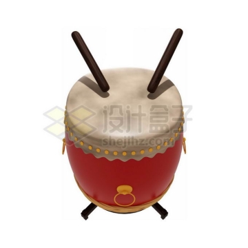 中国传统打击乐器红色战鼓敲鼓的鼓体和鼓杵3D模型4984415PSD免抠图片素材