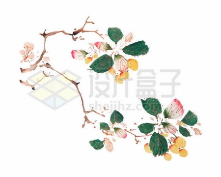 彩色水墨画中国画风格枝头上的花朵9304947矢量图片免抠素材