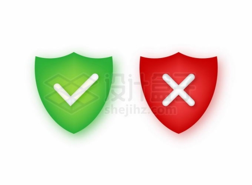 绿色对号盾牌和红色错号盾牌标志7313055矢量图片免抠素材