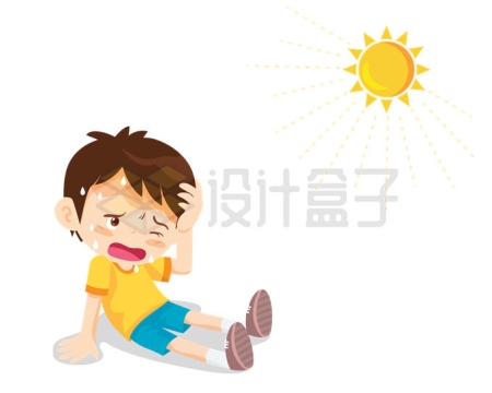 夏天炎炎夏日下热得坐地上的卡通男孩9813029矢量图片免抠素材