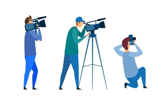 三款扁平插画风格扛着摄像机正在拍摄的记者图片免抠素材