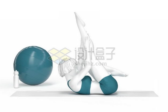 3D立体躺在瑜伽垫上伸直双腿瑜伽动作瑜伽姿势瑜伽球人体模型9553878图片免抠素材