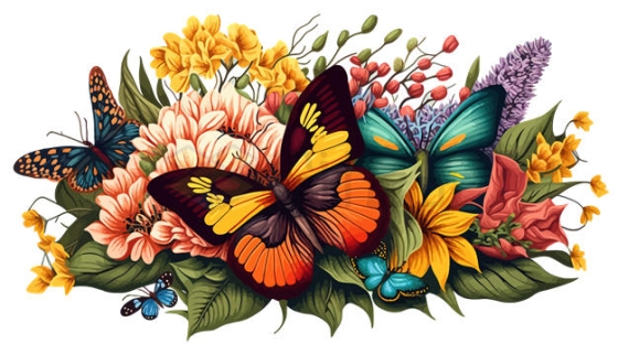 蝴蝶落在彩色的鲜花上7804796矢量图片免抠素材