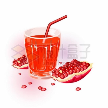 剥开的石榴美味水果和一杯石榴汁红色美味果汁4282355矢量图片免抠素材