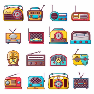 16款复古卡通收音机录音机png图片免抠矢量素材