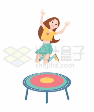 卡通女孩在蹦床上开心的玩耍7139438矢量图片免抠素材